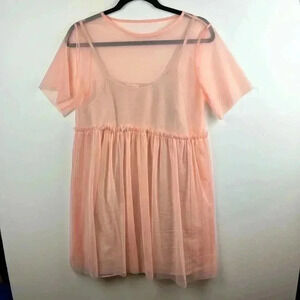Muse Valley Sz M sheer short sleeve top over a non see through dress peach color